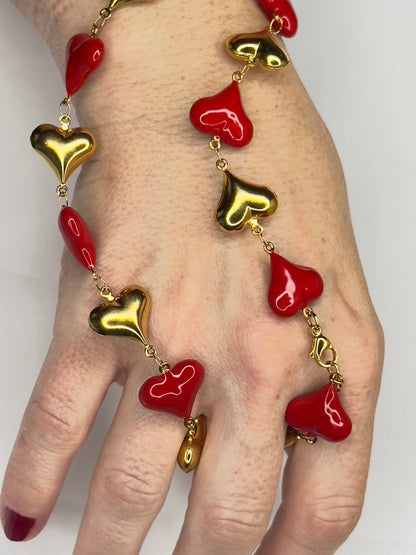 Collar Corazones Pop con corazones rojos esmaltados y dorados, largo ajustable