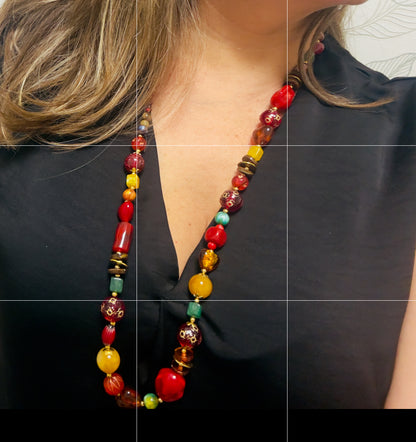 Collar Granada – largo boho multicolor en dorado