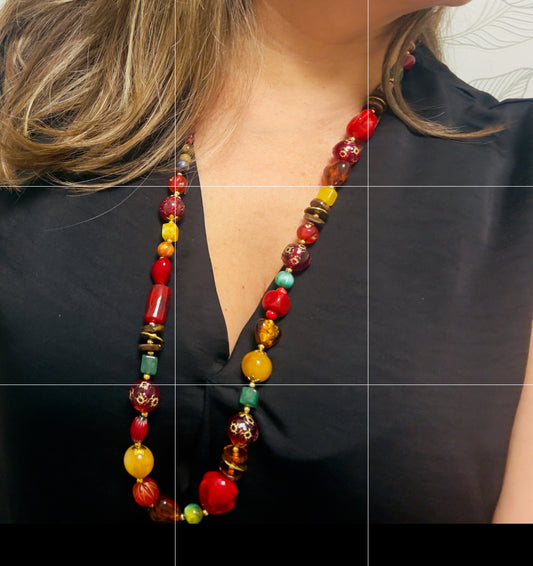 Collar Granada – largo boho multicolor en dorado